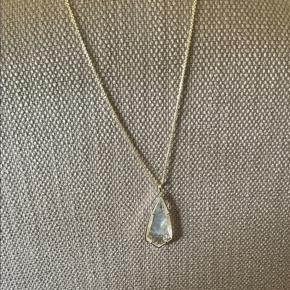 Kendra Scott Gold Teardrop Clear Crystal Necklace